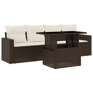 vidaXL 5 pcs conjunto sof&aacute;s p/ jardim c/ almofad&otilde;es vime PE castanho