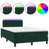 vidaXL Cama box spring com colch&atilde;o e luzes LED veludo verde-escuro