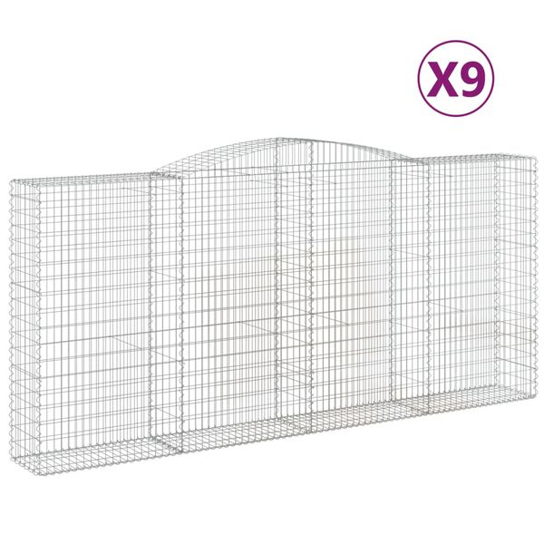 vidaXL Cestos gabião arqueados 9pcs 400x50x180/200cm ferro galvanizado