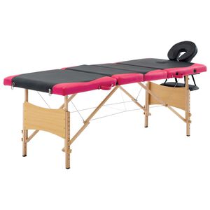 vidaXL Mesa de massagens dobr&aacute;vel 4 zonas madeira preto e rosa