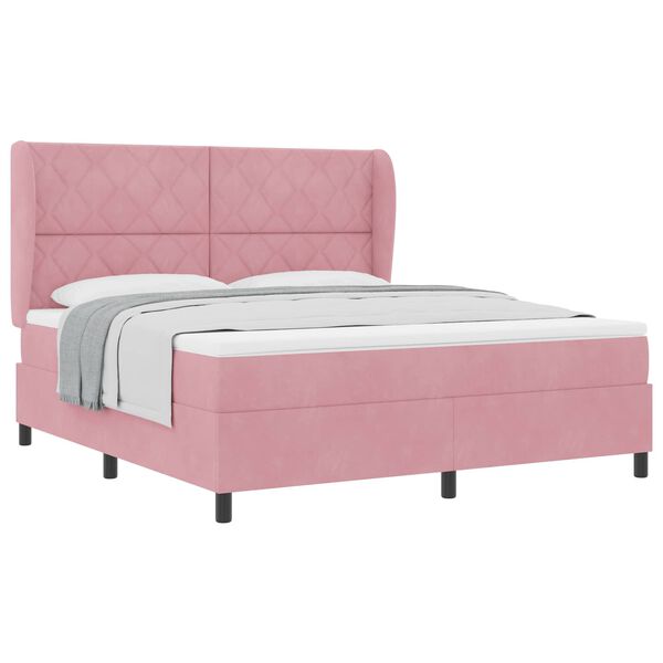 vidaXL Cama Box com colch&atilde;o com cabeceira Rosa 200 x 180 cm Poli&eacute;ster
