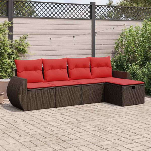 vidaXL 5 pcs conjunto sof&aacute;s p/ jardim c/ almofad&otilde;es vime PE castanho