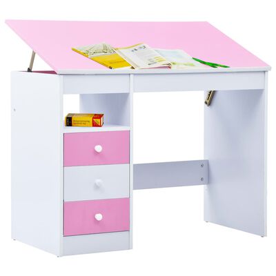 vidaXL Secretária/estirador desenho para crianças rosa e branco
