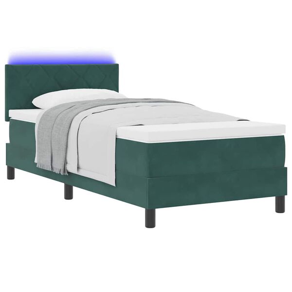 vidaXL Cama Box Spring LED com colchão Verde Escuro 90 x 200 cm Veludo