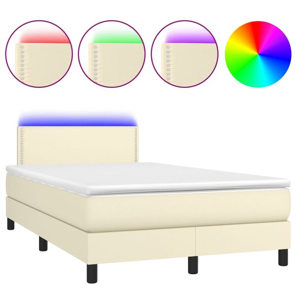 vidaXL Cama box spring c/ colch&atilde;o/LED 120x200cm couro artificial creme
