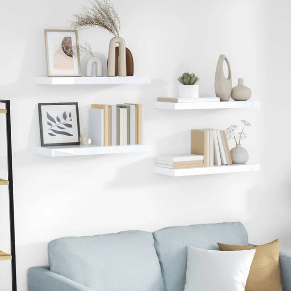 vidaXL Prateleiras de parede suspensas 4 pcs 60x23,5x3,8cm MDF branco