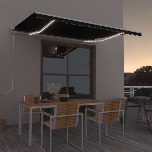 vidaXL Toldo autom&aacute;tico com LED e sensor de vento 400x350 cm antracite