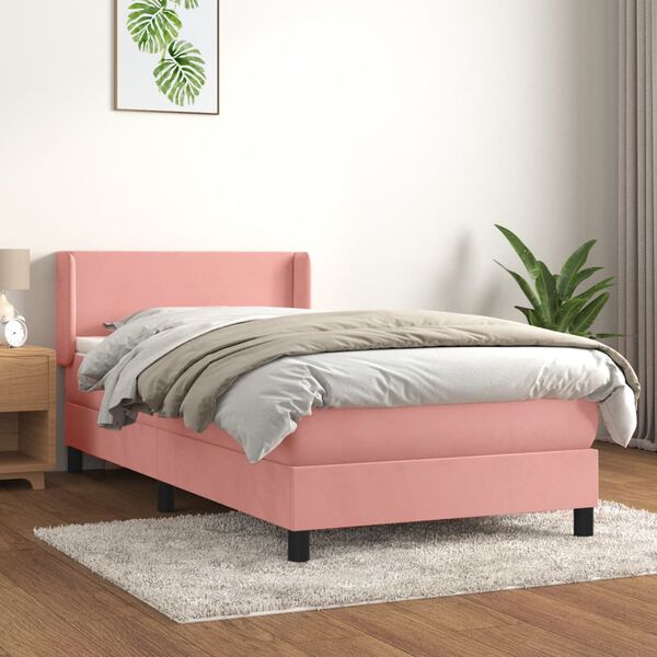 vidaXL Cama com molas/colch&atilde;o 90x200 cm veludo rosa