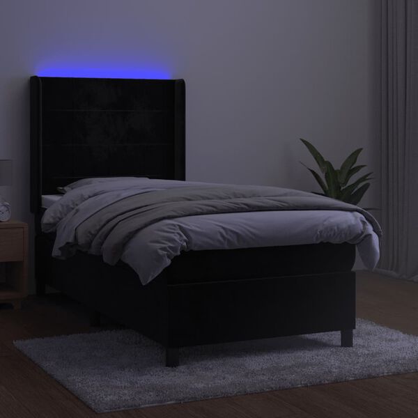 vidaXL Cama box spring c/ colch&atilde;o/LED 90x200 cm veludo preto