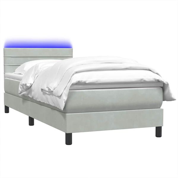 vidaXL Cama box spring c/ colch&atilde;o e LED 100x220 cm veludo cinza-claro