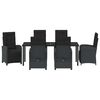 vidaXL Conjunto de Jantar para Jardim com almofada 7 pcs Preto vime PE