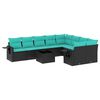 vidaXL Conjunto de sof&aacute; de jardim com 10 pe&ccedil;as e almofadas em rattan sint&eacute;tico preto