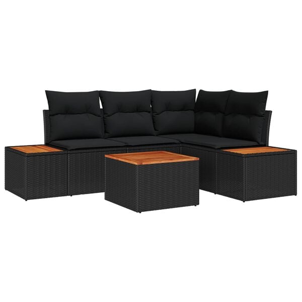 vidaXL Conjunto de Sof&aacute; de Jardim com almofada 4 pcs Preto Polirattan