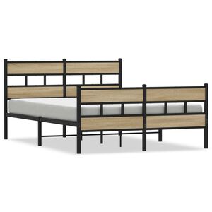 vidaXL Estrutura de cama sem colch&atilde;o 160x200cm metal carvalho sonoma
