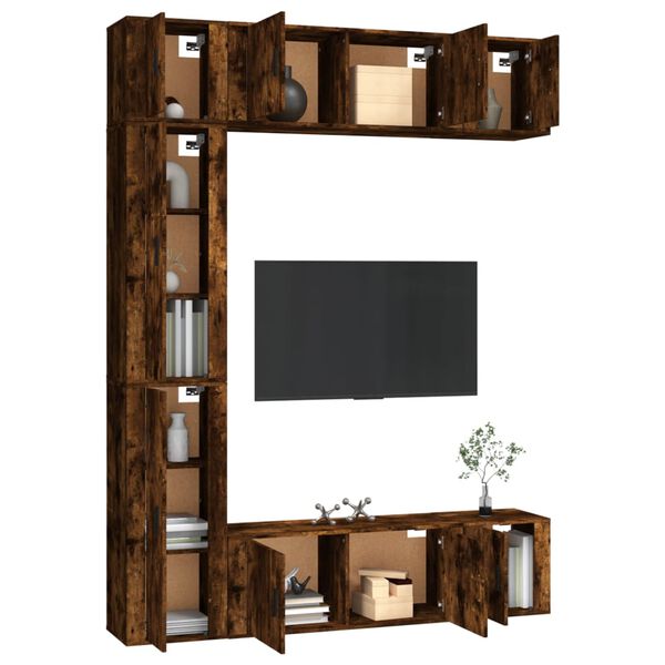 vidaXL Conjunto m&oacute;veis de TV 7 pcs madeira processada carvalho fumado