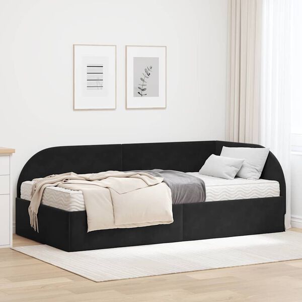 vidaXL Estrutura de Cama de Canto com Colch&atilde;o 2 pcs Preto Veludo