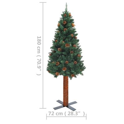 vidaXL Árvore Natal pré-iluminada fina madeira/pinhas genuínas verde