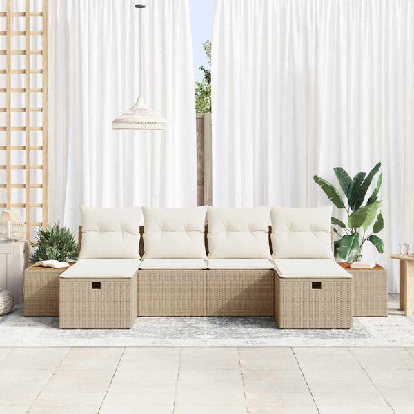 vidaXL Conjunto de Sof&aacute; de Jardim 6 pcs Bege Rattan Sint&eacute;tico