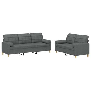vidaXL 2 pcs conjunto de sof&aacute;s com almofadas tecido cinzento-escuro