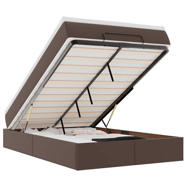 vidaXL Estrutura de cama otomana com colch&atilde;o marrom couro falso