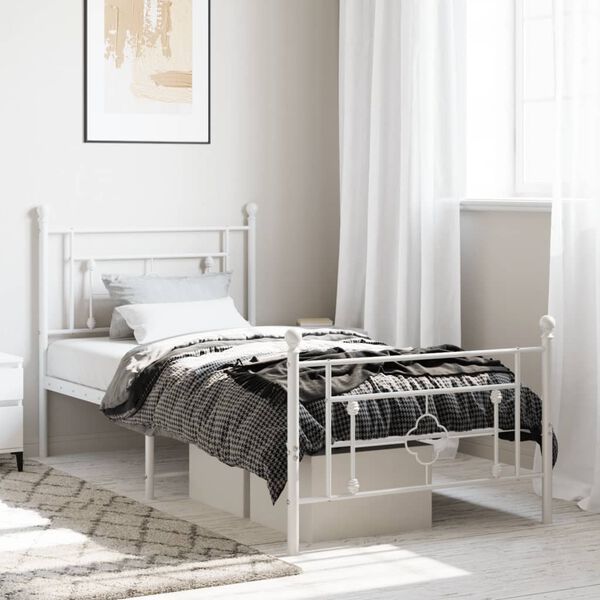 vidaXL Estrutura de cama com cabeceira e p&eacute;s 100x190 cm metal branco