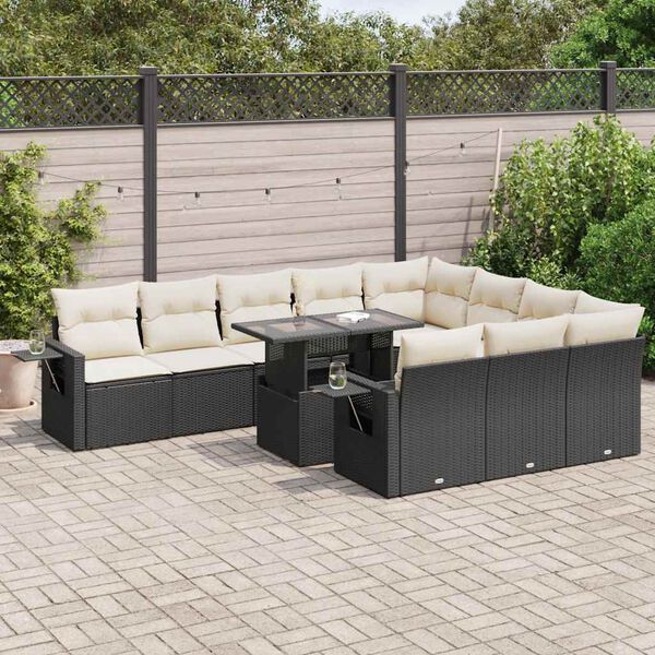 vidaXL 11 pcs conjunto sof&aacute;s de jardim c/ almofad&otilde;es vime PE preto
