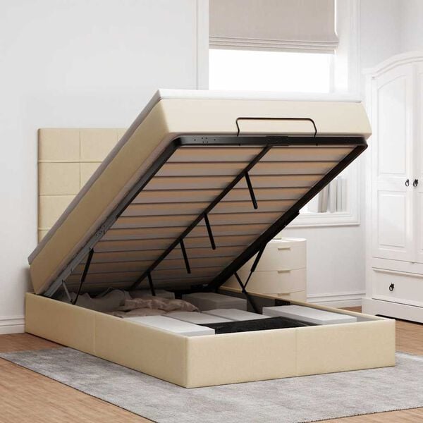 vidaXL Estrutura de cama otomana com colch&atilde;o 120x190 cm tecido creme