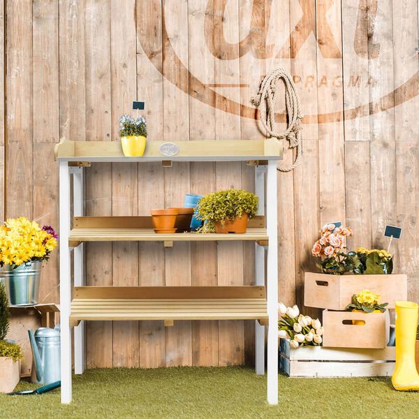 AXI Mesa de envasamento com 2 prateleiras de arruma&ccedil;&atilde;o castanho/branco