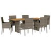 vidaXL 7 pcs conjunto de jantar p/ jardim c/ almofad&otilde;es vime PE cinza
