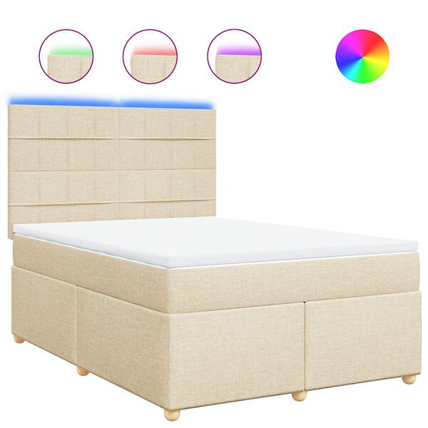 vidaXL Cama com molas/colch&atilde;o 140x190 cm tecido cor creme