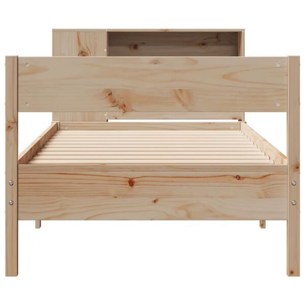 vidaXL Cama com estante sem colch&atilde;o 90x190 cm pinho maci&ccedil;o
