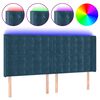 vidaXL Cabeceira cama c/ luzes LED veludo 203x16x118/128cm azul-escuro