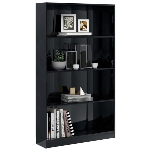 vidaXL Estante 4 prateleiras 80x24x142cm contraplaca. preto brilhante