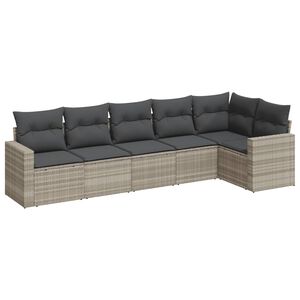 vidaXL 6 pcs conj. sof&aacute;s jardim com almofad&otilde;es vime PE cinzento-claro