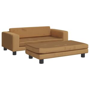 vidaXL Sof&aacute; infantil com apoio de p&eacute;s 100x50x30 cm veludo castanho
