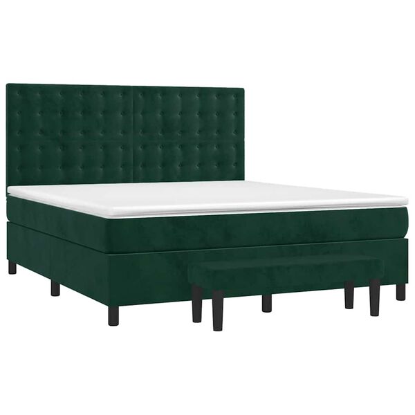 vidaXL Cama com molas/colch&atilde;o 160x200 cm veludo verde-escuro