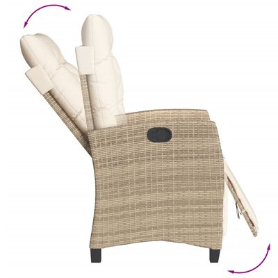 vidaXL Cadeira de jardim reclinável c/ apoio para os pés vime PE bege