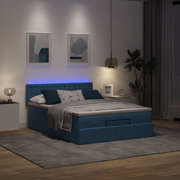 vidaXL Estrutura de cama otomana com colchão 140x190cm azul escuro