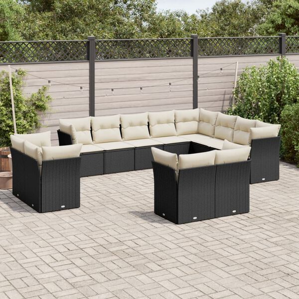 vidaXL 12 pcs conjunto de sof&aacute;s de jardim c/ almofad&otilde;es vime PE preto