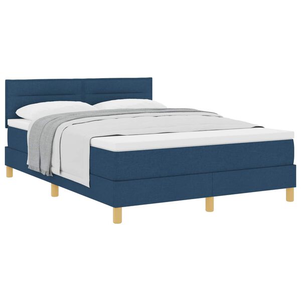 vidaXL Cama Box com colch&atilde;o com cabeceira Azul 140 x 190 cm tecido