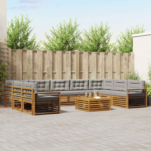 vidaXL Conjunto de Sof&aacute;s para Exterior 10 pcs Cinza Natural e Claro