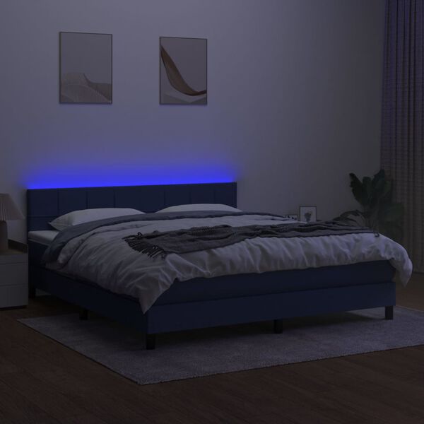 vidaXL Cama box spring c/ colch&atilde;o e LED 160x200 cm tecido azul