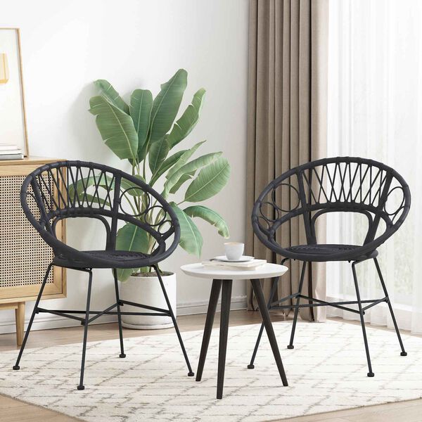 vidaXL Cadeira de jantar 2 pcs Preto 49 x 51 x 81 cm Rattan e Ferro