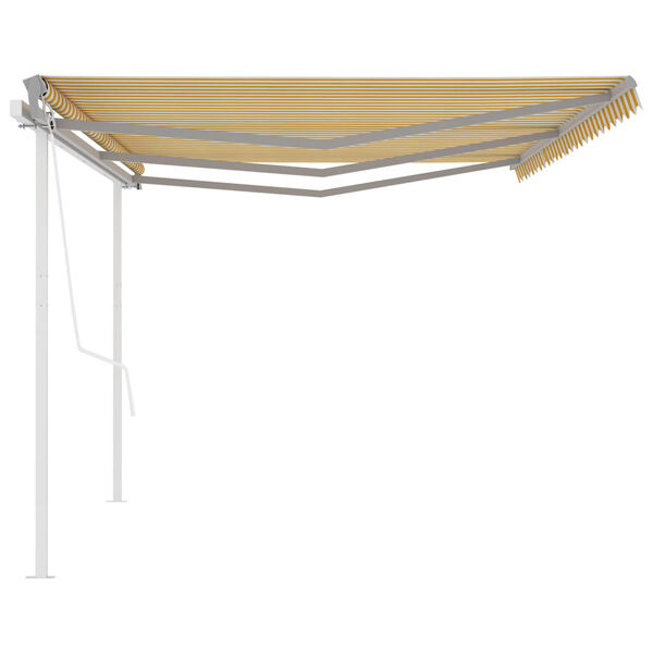 vidaXL Toldo retr&aacute;til autom&aacute;tico com postes 6x3,5 m amarelo e branco