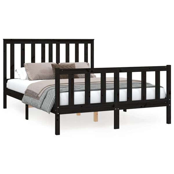vidaXL Estrutura de cama com cabeceira 120x200 cm pinho maci&ccedil;o preto