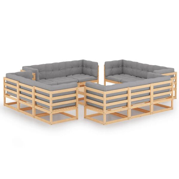 vidaXL 13 pcs conjunto lounge de jardim c/ almofad&otilde;es pinho maci&ccedil;o