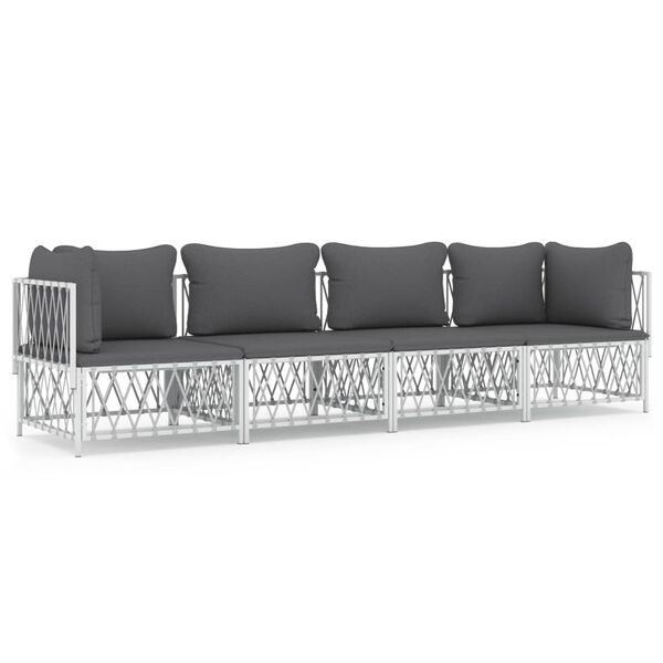 vidaXL 4 pcs conjunto lounge de jardim com almofad&otilde;es a&ccedil;o branco
