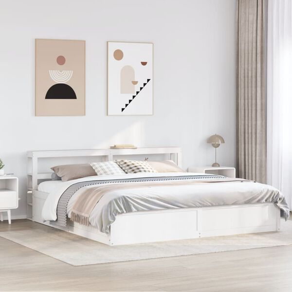vidaXL Estrutura de cama com cabeceira 200x200 cm pinho maci&ccedil;o branco