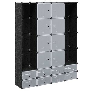 vidaXL Arm&aacute;rio pl&aacute;stico modular 18 gavetas 37x146x180,5cm preto branco