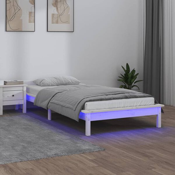 vidaXL Estrutura de cama c/ luzes LEDs 100x200cm madeira maci&ccedil;a branco
